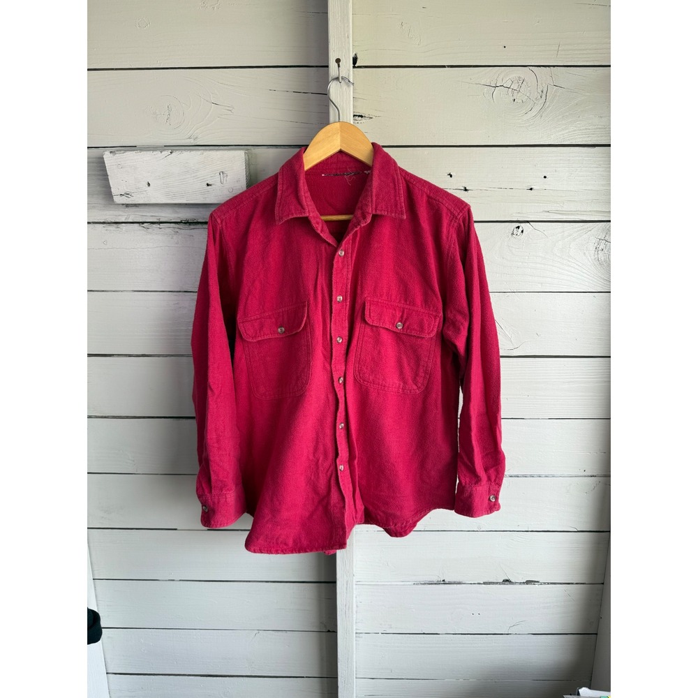 Vintage Mens Magenta Pink Flannel Chamois Button Down Shirt Long Sleeve L